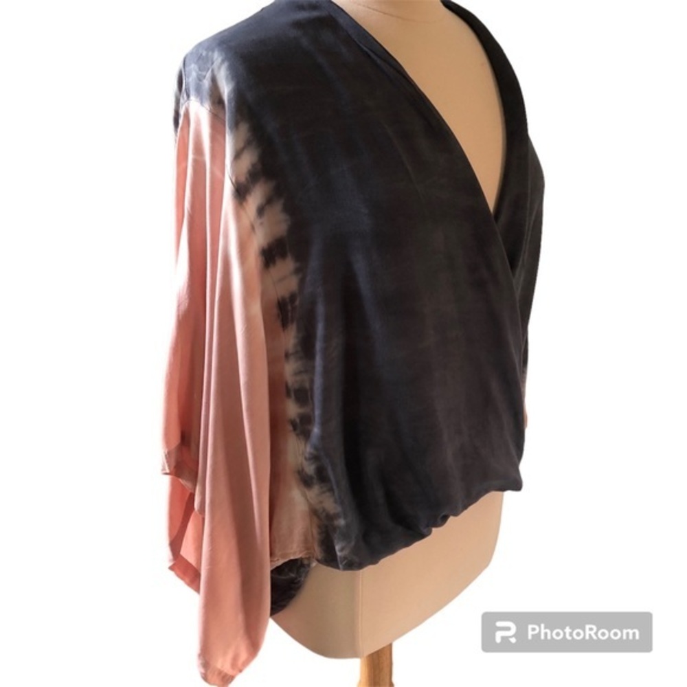 Mono B Boho,hippie Tie dye light pink & gray blue blouse flare sleeves size S/M
